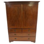 A VICTORIAN MAHOGANY INLAID LINEN PRESS the upper section having two inlaid doors and fitted with