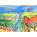 •JOHN BELLANY CBE, RA, HRSA, LLD (LON) (SCOTTISH 1942-2013) SEA INLET Watercolour, signed, 27 x 36.