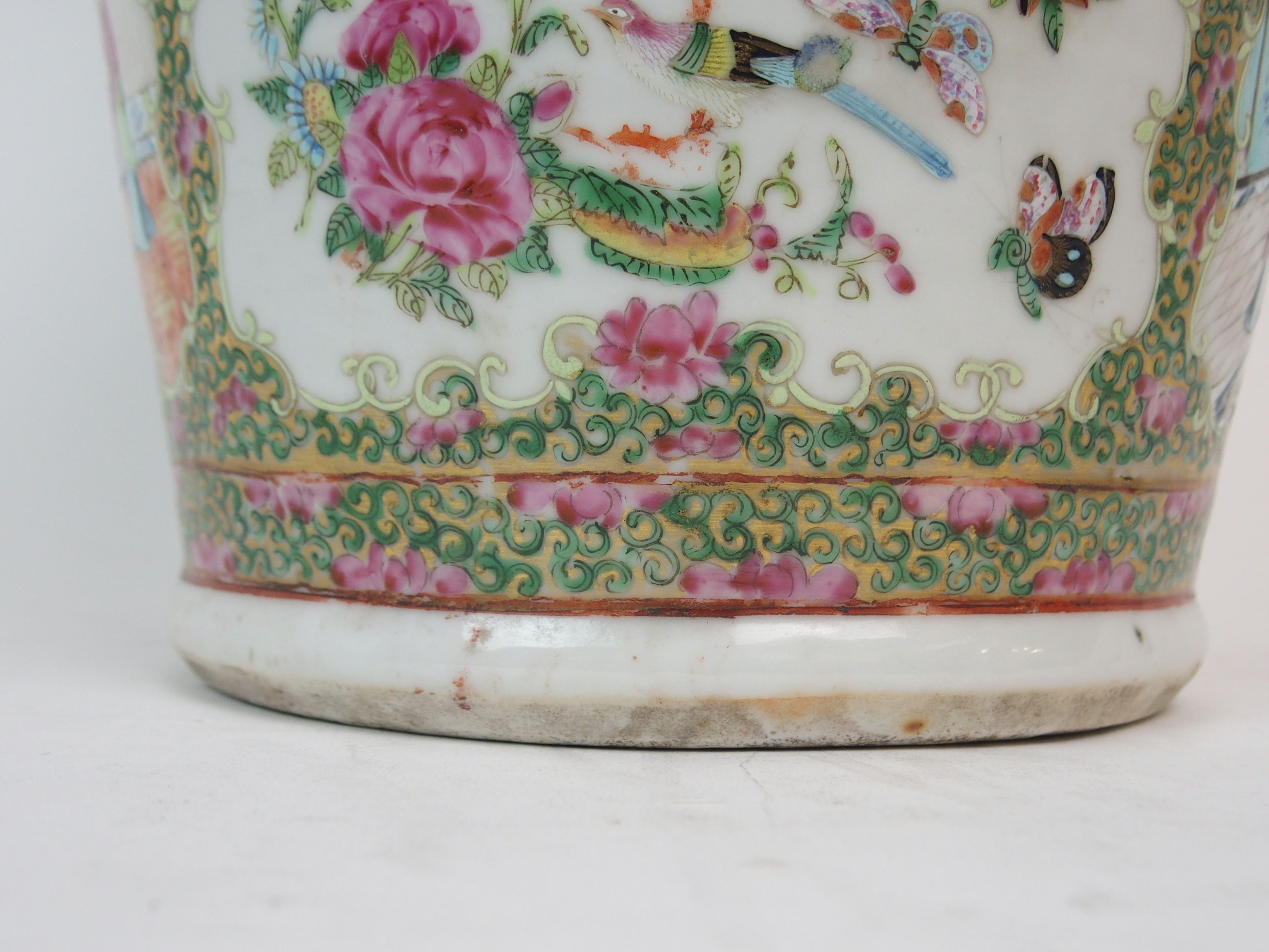 A CANTONESE BALUSTER VASE painted with panels of figures on balconies, birds, flowers and insects - Image 4 of 12