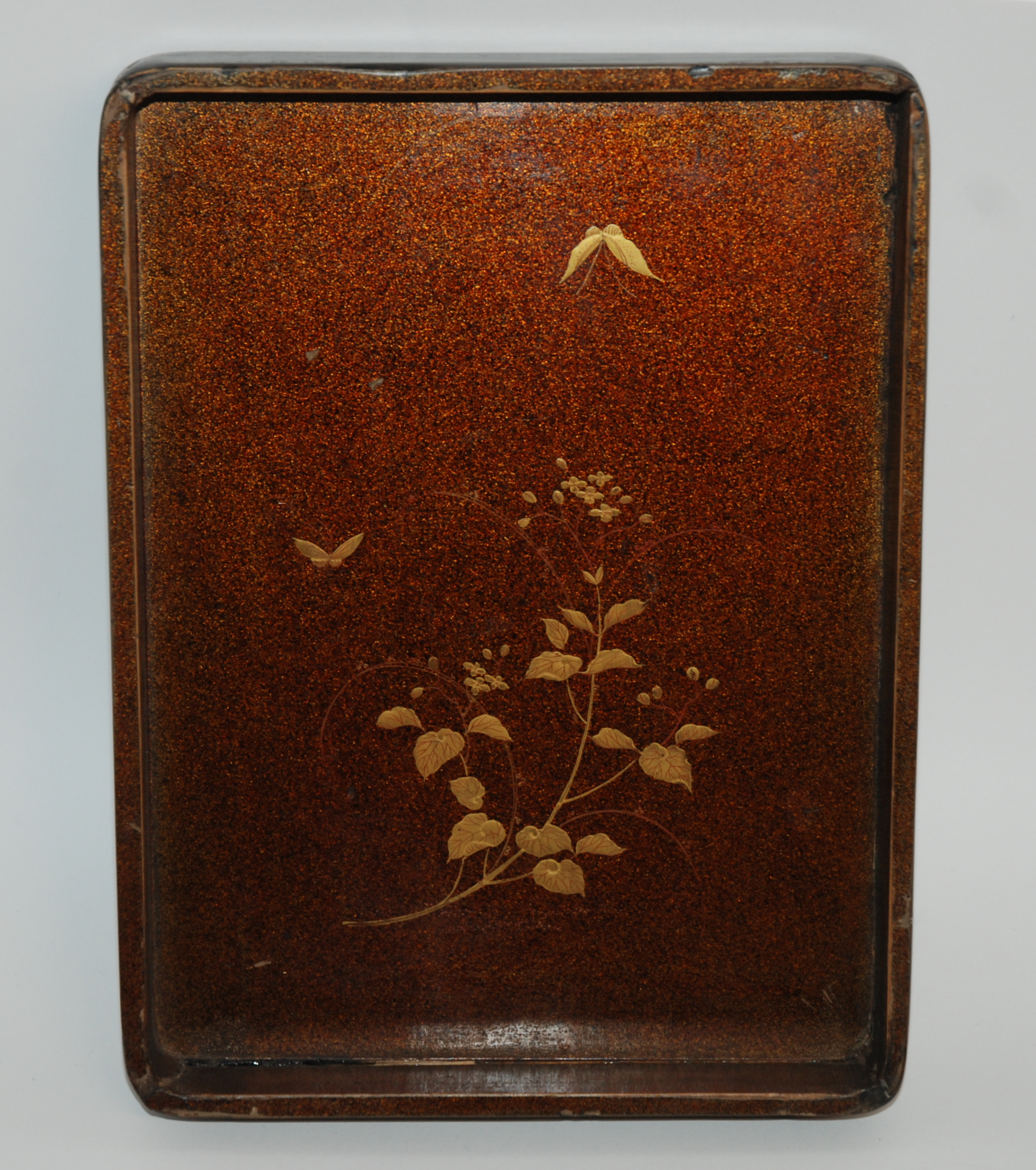 A CHINESE BLACK LACQUERED GAMES BOX the cover decorated with birds and flowers in a river landscape, - Image 9 of 9
