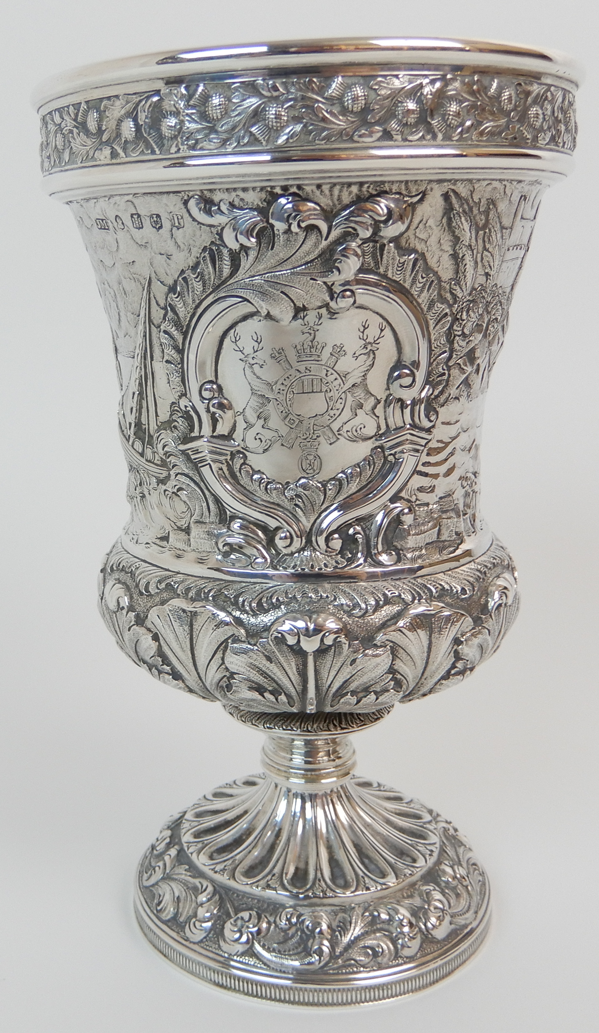 A GEORGE IV SILVER GOBLET probably by Jonathan Millidge, Edinburgh 1823 of campagna shape, the rim - Image 2 of 11