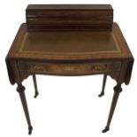 A VICTORIAN INLAID ROSEWOOD LADY'S WRITING DESK with raised fitted stationery compartment, with