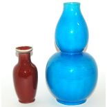 A CHINESE BLUE GROUND DOUBLE GOURD VASE 35.5cm high and a sang de beouf, vase 20cm high (2)