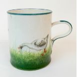 A WEMYSS GEESE MUG/TANKARD by Robert Heron & Son, Kirkcaldy, painted with two geese, impressed mark,