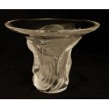 A MODERN LALIQUE VASE IN SERTELLA PATTERN of cylindrical form with flaring neck, the clear crystal