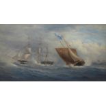 ATTRIBUTED TO CHARLES TAYLOR JUNIOR (BRITISH FL. 1841-1883) A TALL SHIP AND FISHING BOAT ON
