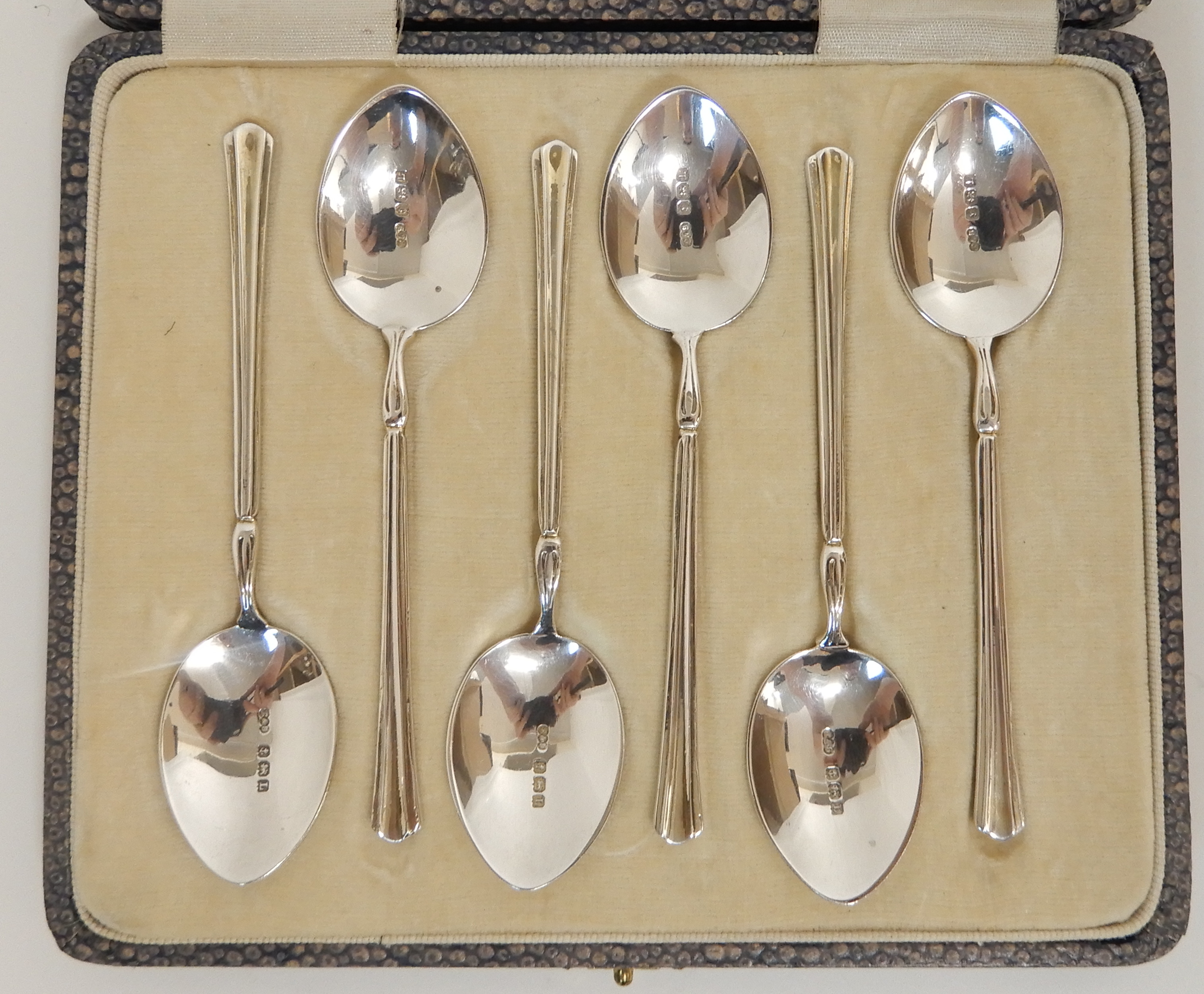 A CASED SET OF SIX SILVER AND ENAMEL COFFEE SPOONS by Turner & Simpson Limited, Birmingham 1935, the - Image 4 of 10