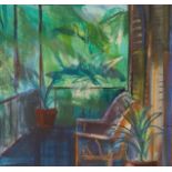 •IRENE LESLEY MAINE (SCOTTISH B. 1959) HEMINGWAY'S PORCH Acrylic, signed and dated 1993, 43 x