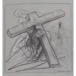 •PETER HOWSON OBE (SCOTTISH B. 1958) CHRIST FALLS WITH THE CROSS Conte and chalk on paper, signed