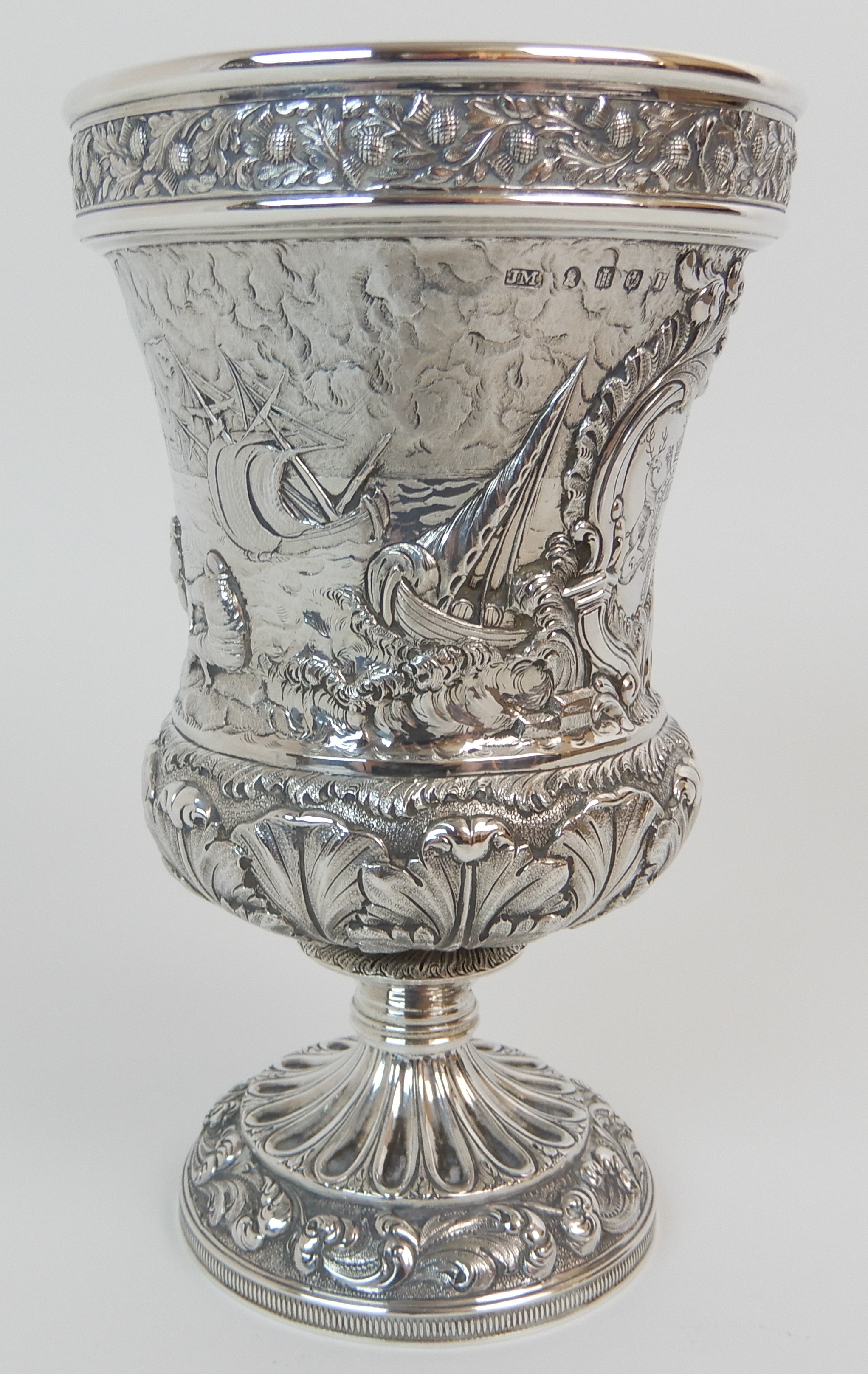 A GEORGE IV SILVER GOBLET probably by Jonathan Millidge, Edinburgh 1823 of campagna shape, the rim - Image 4 of 11