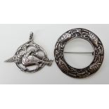 TWO ALEXANDER RITCHIE PIECES OF JEWELLERY the dove pendant stamped AR, Iona to the reverse,