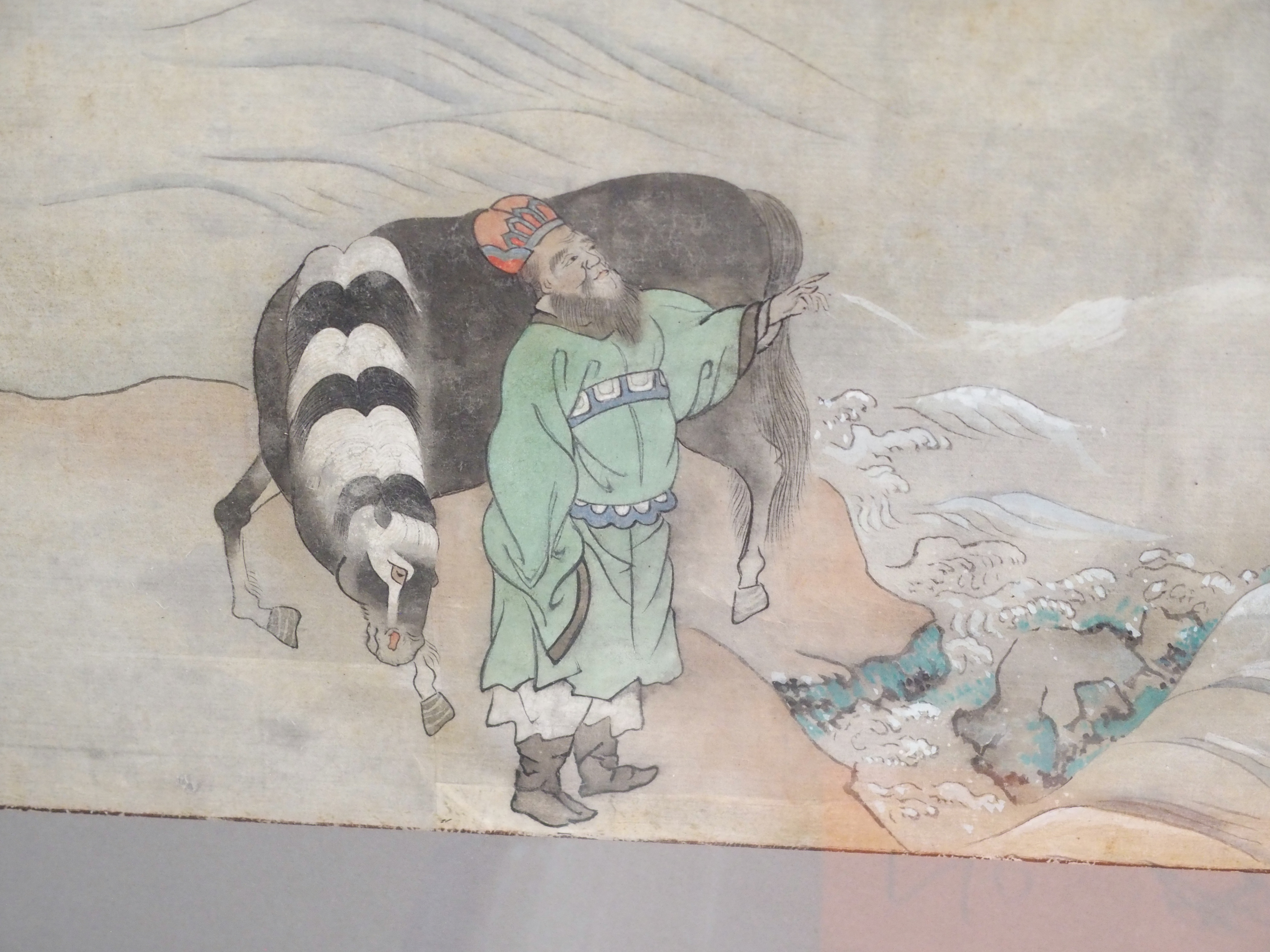 A CHINESE PAINTING OF MA SHIHUANG standing with horse before a river and confronted by a dragon, - Image 3 of 9