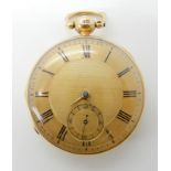 AN 18CT GOLD OPEN FACE POCKET WATCH the case hallmarked London 1832-33, with gold coloured dial,