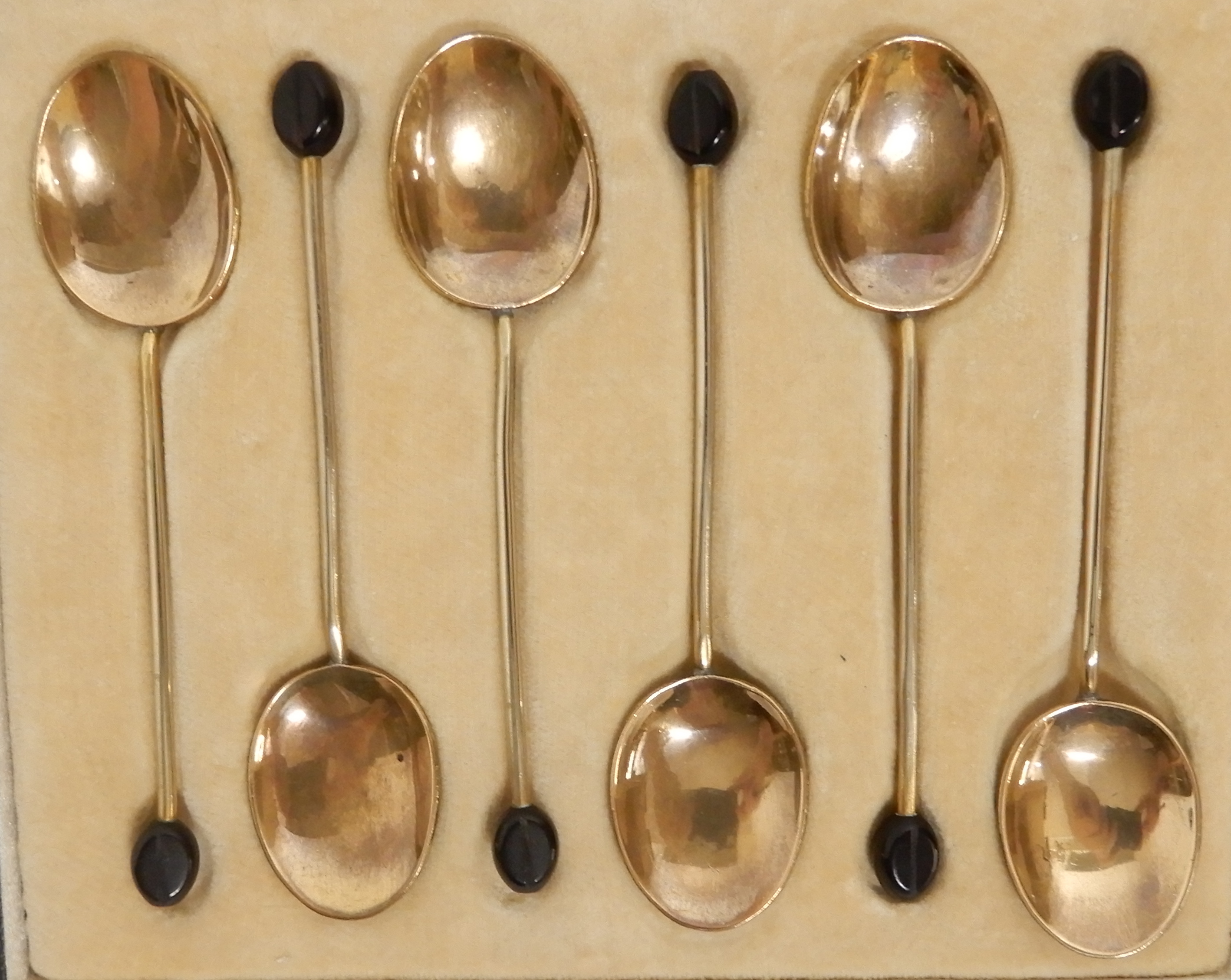 A CASED SET OF SIX SILVER AND ENAMEL COFFEE SPOONS by Turner & Simpson Limited, Birmingham 1935, the - Image 9 of 10