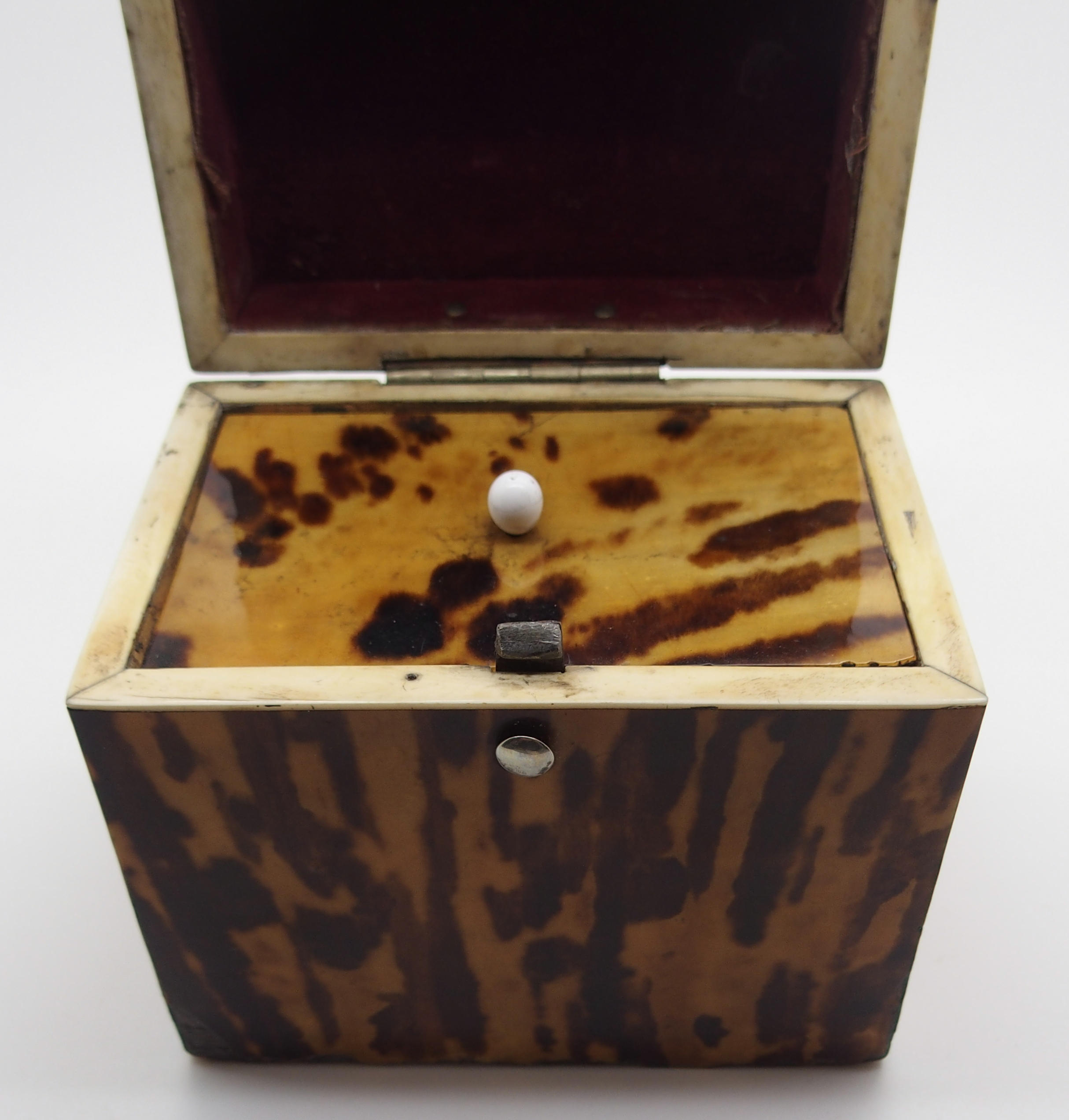 A REGENCY TORTOISESHELL TEA CADDY of rectangular form, with hinged lid with single lidded - Image 9 of 11