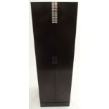 A BLACK SELVA COCKTAIL CABINET with two doors, chrome fittings, internally fitted with mirror