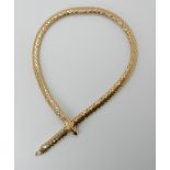 AN 18CT GOLD ITALIAN MADE SNAKE NECKLACE with red gem set eyes, the chain is of mesh design with a