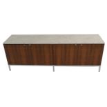 A FLORENCE KNOLL ROSEWOOD SIDEBOARD CIRCA 1970 with a marble top on chrome legs, the sideboard