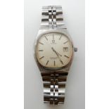 A STAINLESS STEEL OMEGA SEAMASTER QUARTZ with rounded square silvered dial with silver coloured