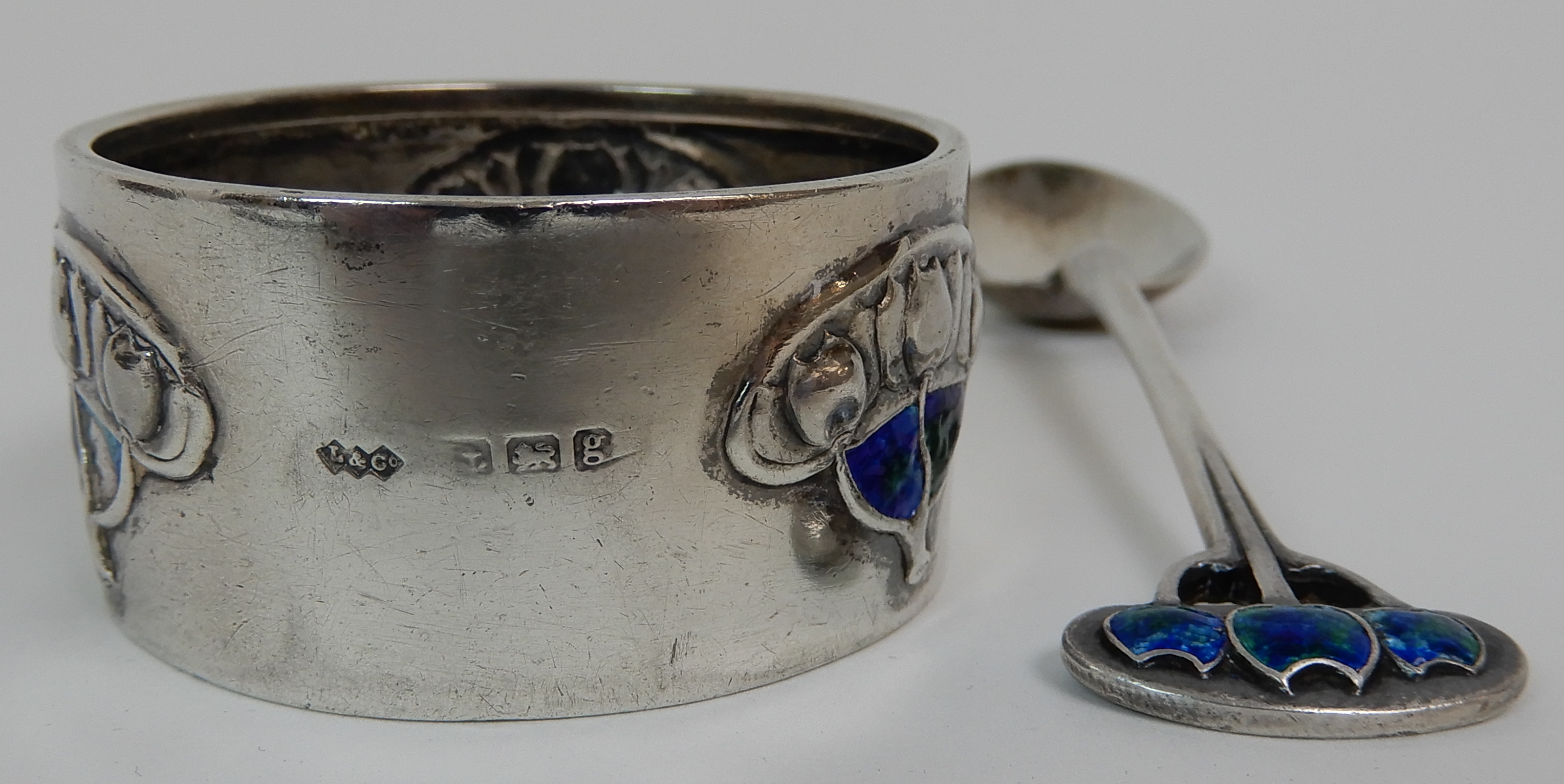 A CASED TWO PIECE ART NOUVEAU SILVER CHRISTENING SET by Liberty & Company, Birmingham 1906 and - Image 6 of 10