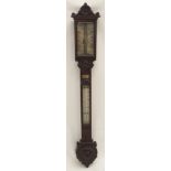 A VICTORIAN CARVED MAHOGANY BAROMETER/THERMOMETER by J White, Glasgow, retailed by W J Hassard,