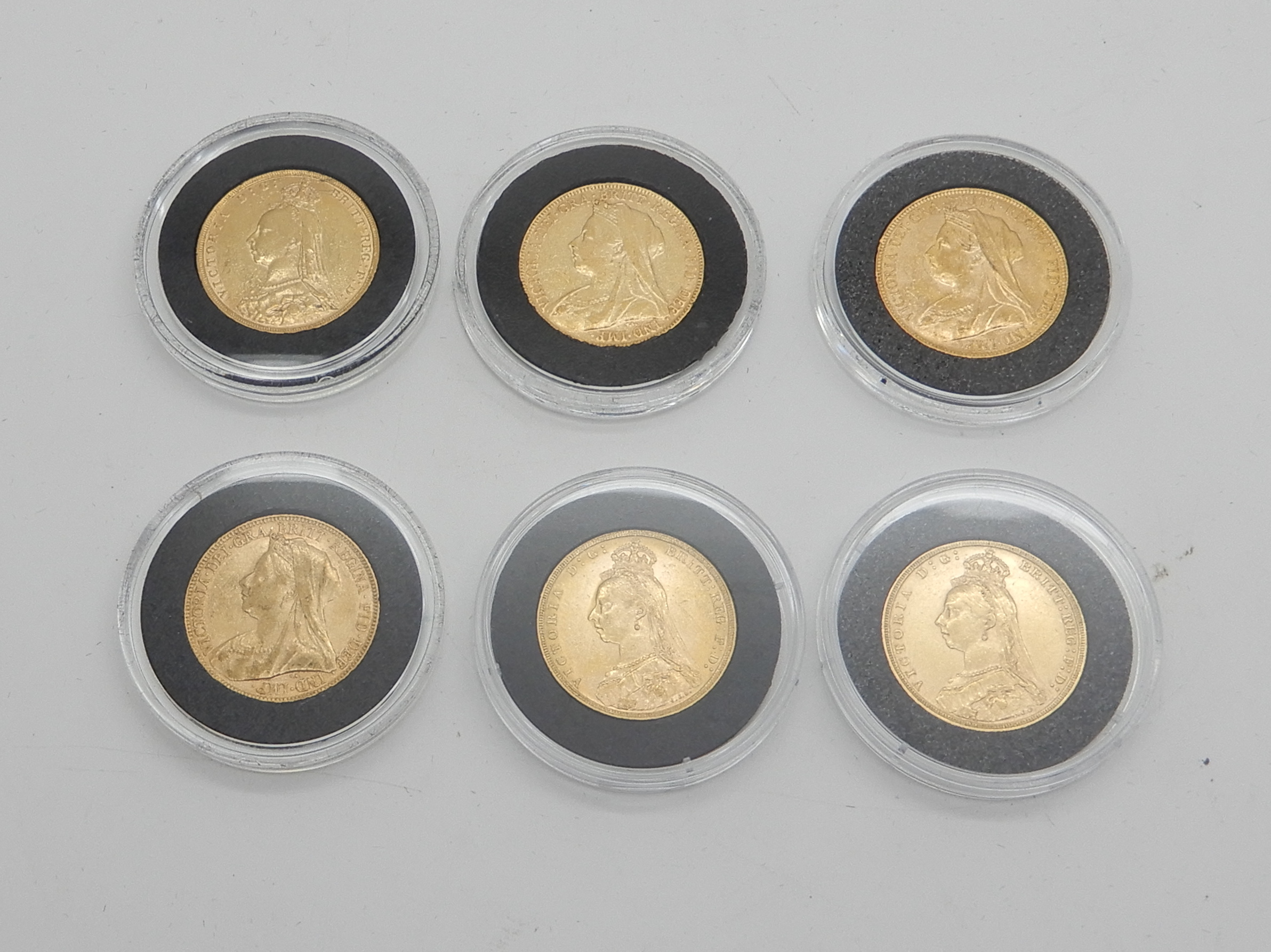 SIX VICTORIAN GOLD FULL SOVEREIGNS 1891, 1892 (2), 1899 and 1901 (2), (encapsulated) (6) Condition - Image 2 of 2