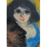 •JOHN HOUSTON OBE, RSA (SCOTTISH 1930-2008) THE BLUE DRESS Watercolour, signed, 12.5 x 9cm (5 x 3