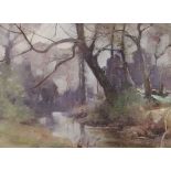 •ROBERT RUSSELL MACNEE GI (SCOTTISH 1880-1952) QUIET CLEARING BY THE WATER Oil on canvas, signed,