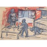 •PETER HOWSON OBE (SCOTTISH B. 1958) SUPPER SCENE (FROM DON GIOVANNI) Mixed media, signed and