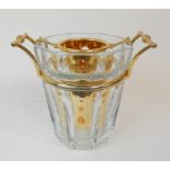 A 20TH CENTURY BACCARAT HARCOURT PATTERN CUT GLASS AND GILT METAL CHAMPAGNE ICE BUCKET with two