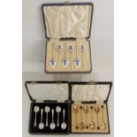 A CASED SET OF SIX SILVER AND ENAMEL COFFEE SPOONS by Turner & Simpson Limited, Birmingham 1935, the