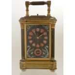 A LATE 19TH CENTURY FRENCH BRASS REPEATER CARRIAGE CLOCK the black enamel dial marked Le Roy and