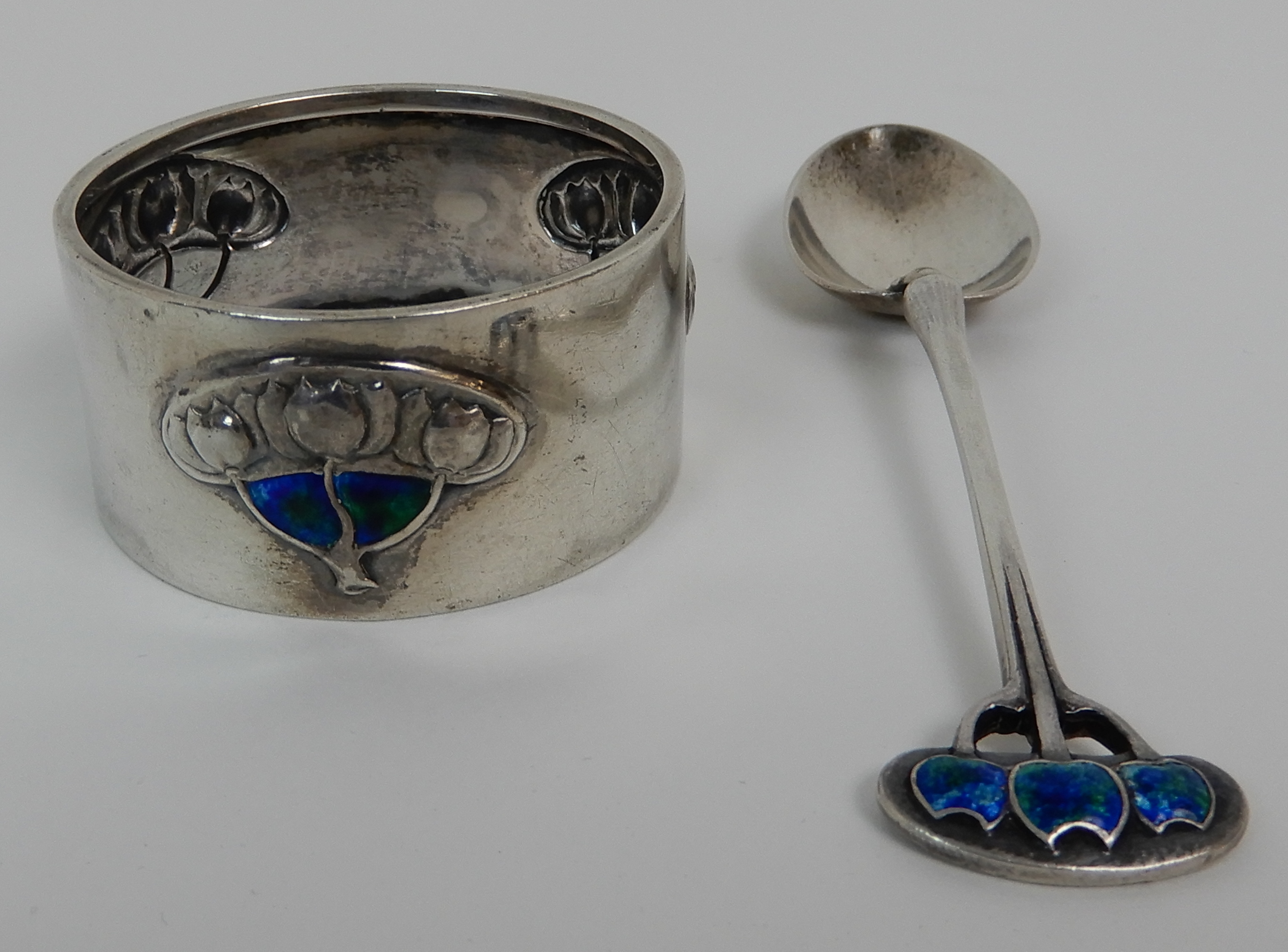 A CASED TWO PIECE ART NOUVEAU SILVER CHRISTENING SET by Liberty & Company, Birmingham 1906 and - Image 3 of 10