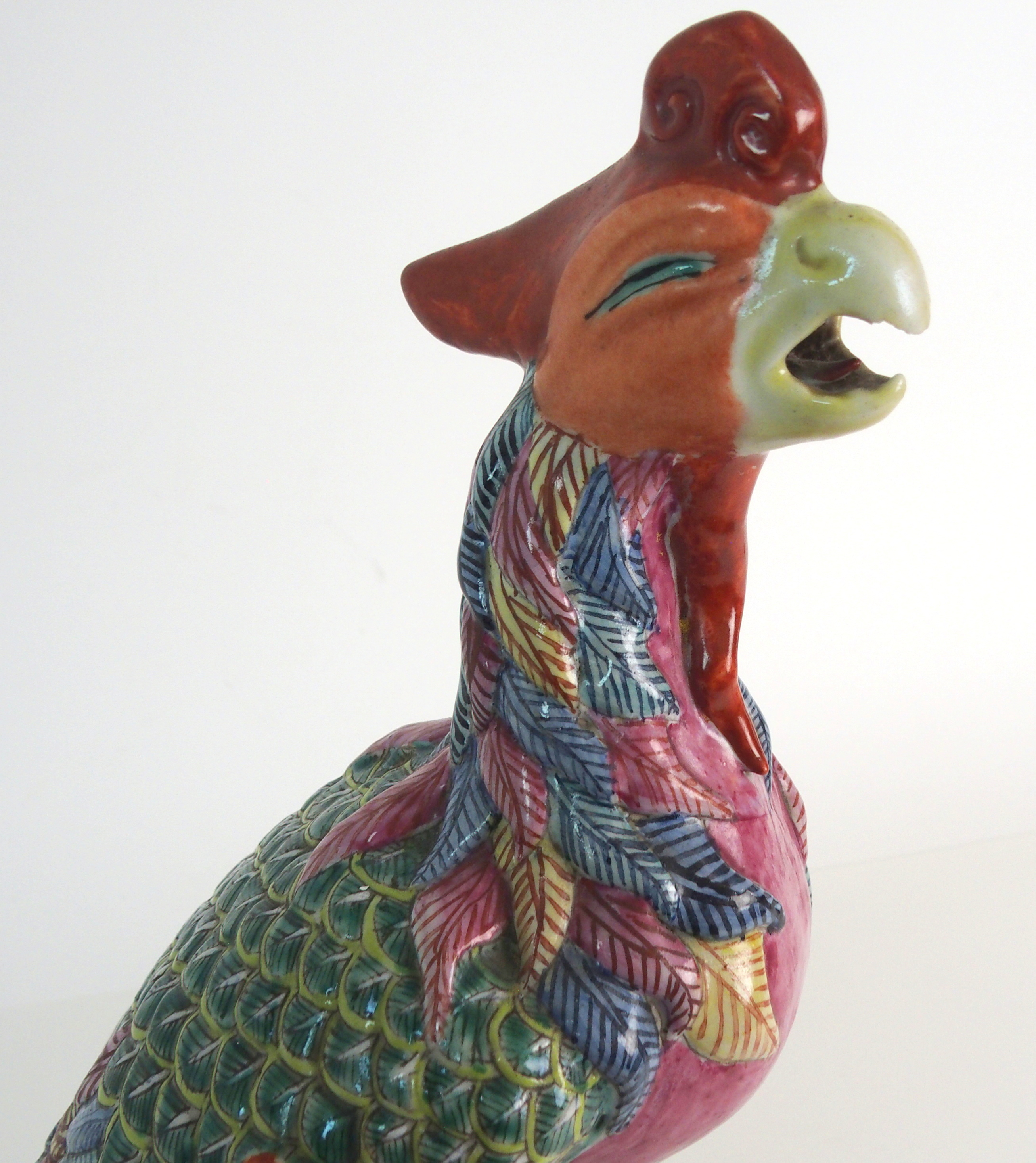 A CHINESE FAMILLE ROSE MODEL OF A PEACOCK brightly coloured and standing on pierced rockwork, 36.5cm - Image 2 of 11