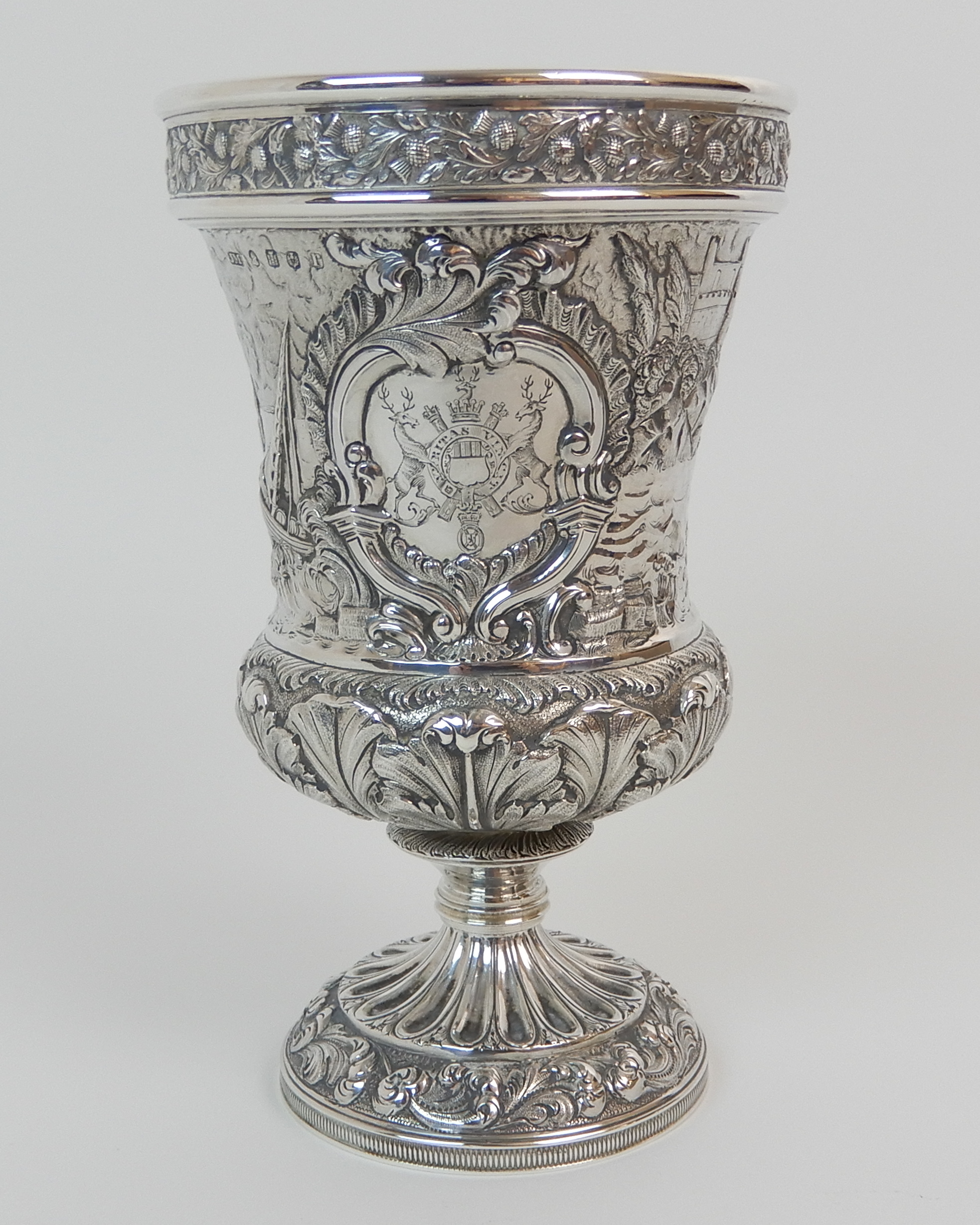 A GEORGE IV SILVER GOBLET probably by Jonathan Millidge, Edinburgh 1823 of campagna shape, the rim