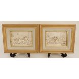 A PAIR OF 19TH CENTURY FLEMISH CARVED IVORY PANELS each depicting a tavern interior scene, 13cm x