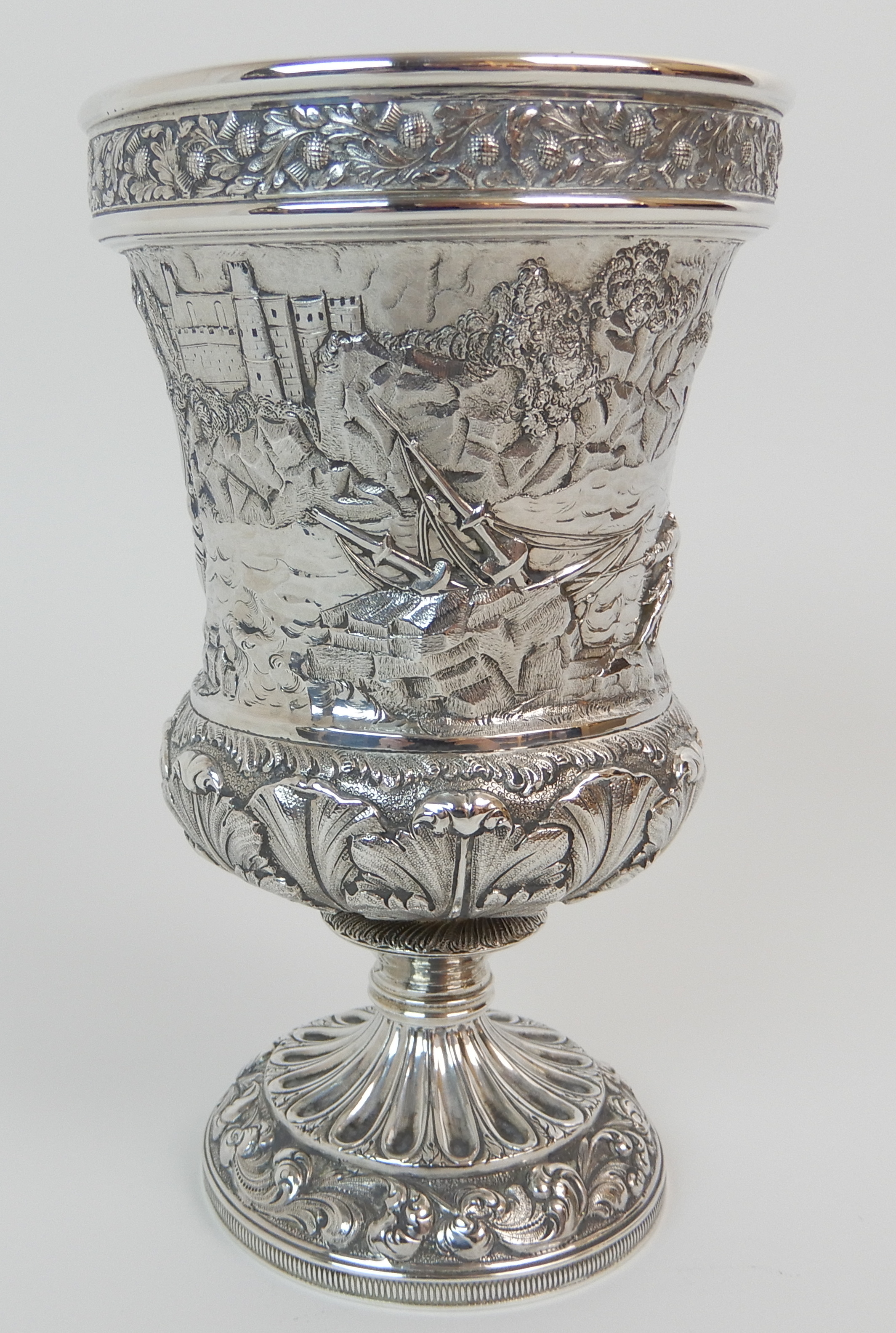 A GEORGE IV SILVER GOBLET probably by Jonathan Millidge, Edinburgh 1823 of campagna shape, the rim - Image 6 of 11