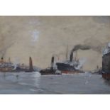 JAMES KAY RSA, RSW (SCOTTISH 1858-1942) WATERY SUN ON THE CLYDE Gouache, signed, 24 x 34cm (9 1/2