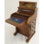 A VICTORIAN BURR WALNUT DAVENPORT with pop up stationery compartment with pierced sections, the