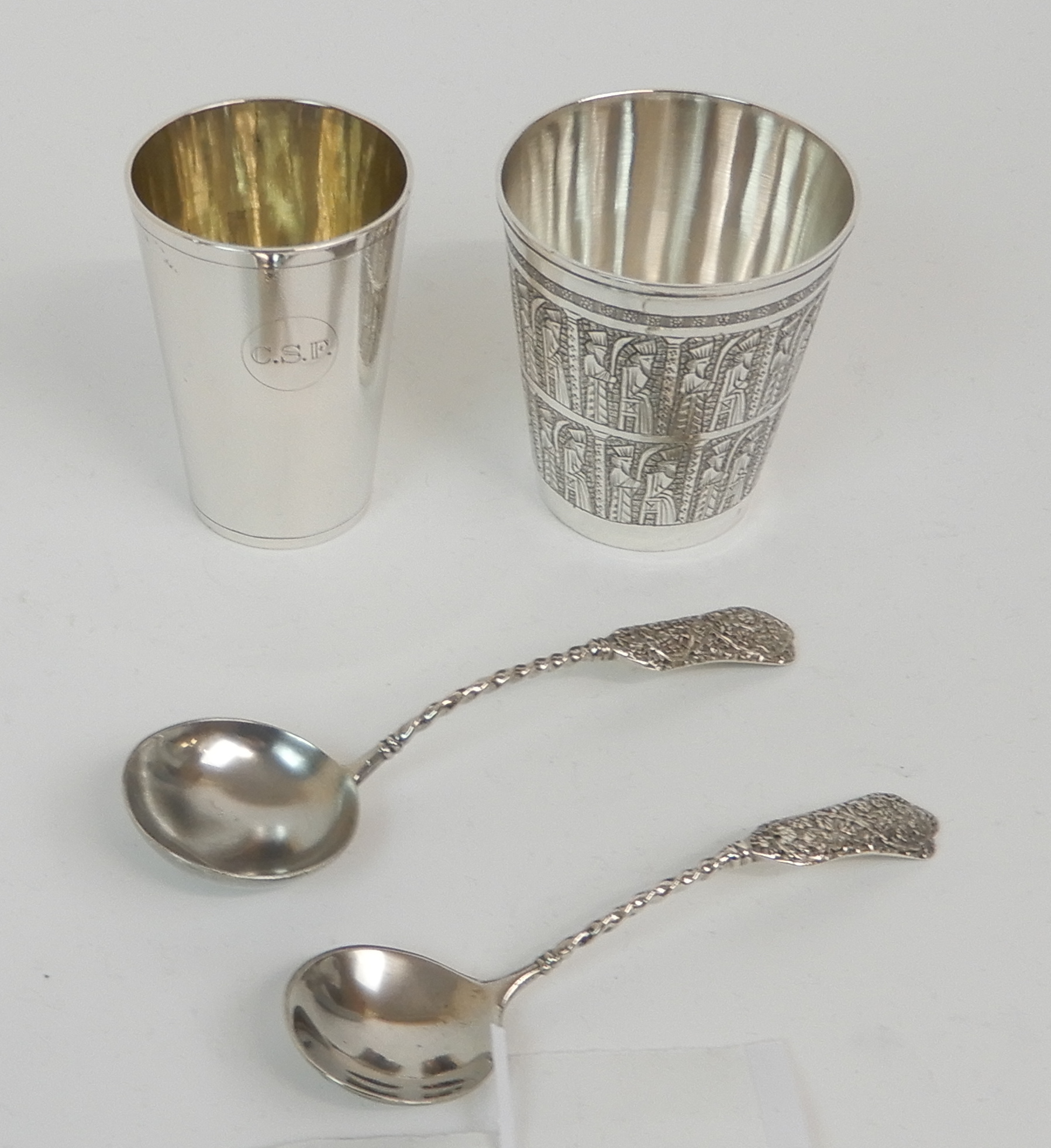 A PERSIAN SILVER BEAKER marked VARTAN 84, of tapering cylindrical form, finely chased with religious - Image 3 of 12