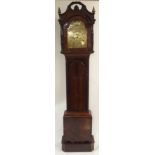 A 19TH CENTURY MAHOGANY LONGCASE CLOCK with brass face with Roman and Arabic numerals, engraved with