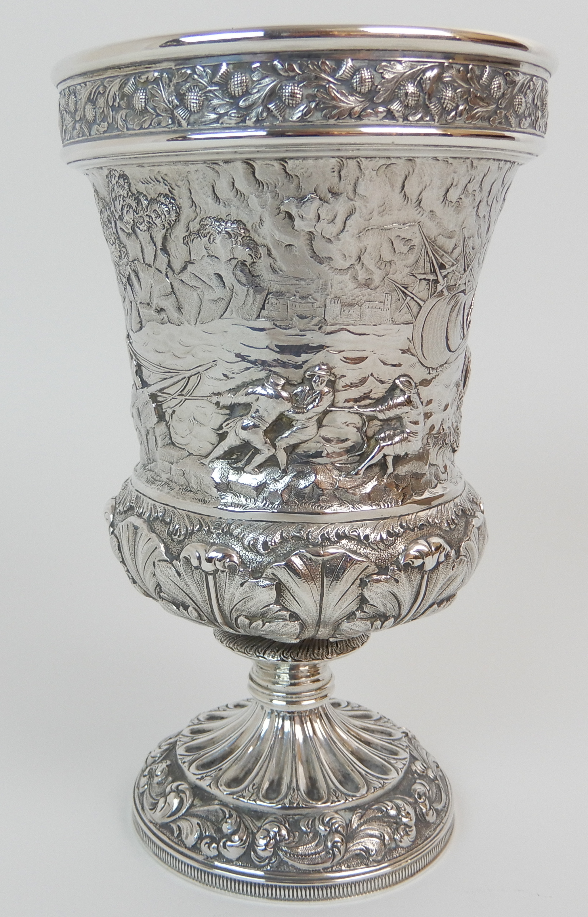 A GEORGE IV SILVER GOBLET probably by Jonathan Millidge, Edinburgh 1823 of campagna shape, the rim - Image 5 of 11
