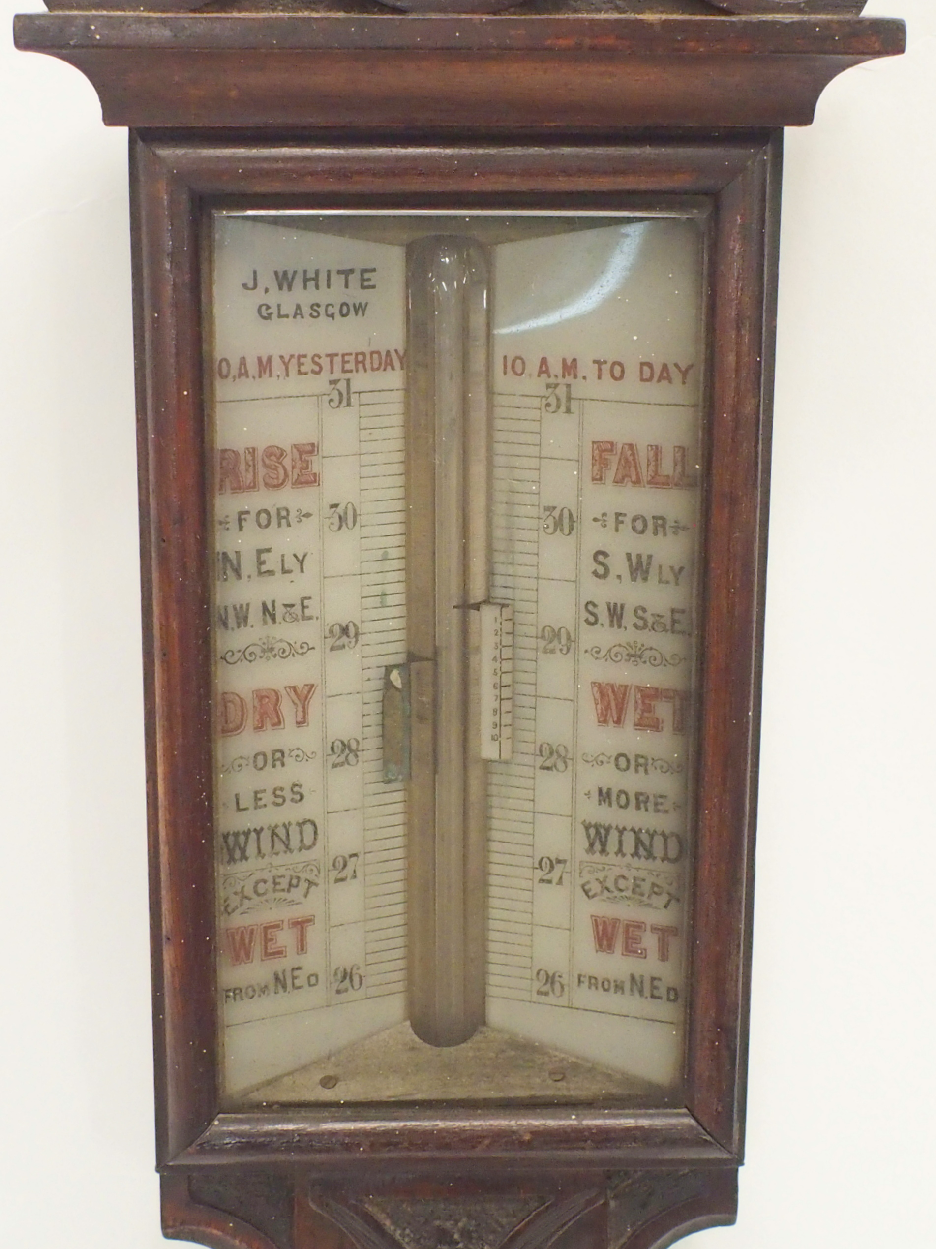 A VICTORIAN CARVED MAHOGANY BAROMETER/THERMOMETER by J White, Glasgow, retailed by W J Hassard, - Image 2 of 5