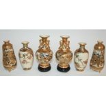 THREE PAIRS OF SATSUMA VASES a pair with Kannon and other immortal figures,12cm high, a pair with