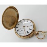 A 9CT GOLD JOHN FORREST FULL HUNTER POCKET WATCH with pattern hand engraved case, back and front.