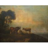 CONTINENTAL SCHOOL (18TH CENTURY) CATTLE ON A HILLSIDE Oil on canvas, 49.5 x 62.5cm (19 1/2 x 24 1/