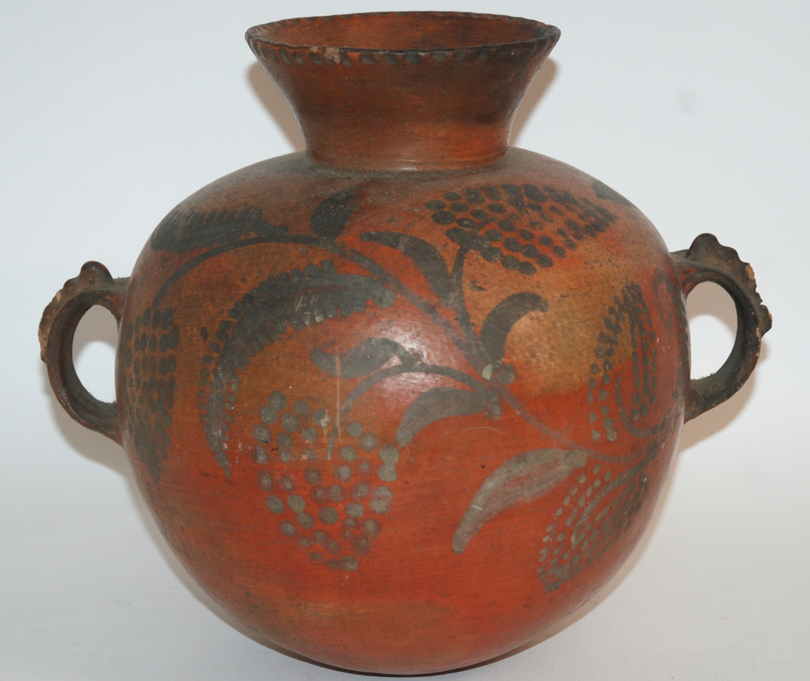 A NIGERIAN POTTERY GOURD SHAPED VESSEL incised and painted with geometric banding in colours, 36cm - Image 5 of 8