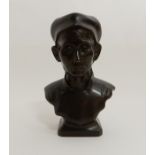 DUCAM - BRONZE BUST OF A BALINESE WOMAN on square plinth base, incised signature to side, 19cm