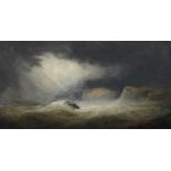 W WILSON (BRITISH 19TH CENTURY) STORMY SEAS ON COASTAL WATERS Oil on canvas, 34 x 63.5cm (13 1/4 x