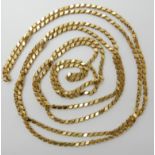 A BRIGHT YELLOW METAL FANCY GUARD CHAIN stamped with Arabic assay marks, length 154cm, weight 40.